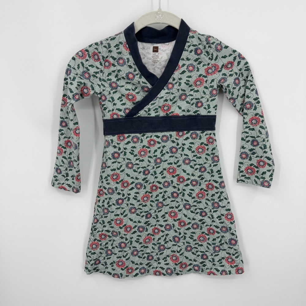 Tea Collection long‎ sleeve blue floral kimono-style dress sz 5